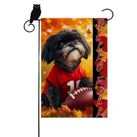 Wordatu Welcome Hello Fall Black Shih Tzu Garden Flag Autumn Rugby Flag 12x18 Inch Double Sided Vertical Burlap Farmhouse Yard Flag Holiday Outdoor Decor (290)