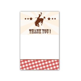 30 Blank Thank You Cards Red Brown Gingham Star Rodeo Western Cowboy Design Birthday Party Baby Shower + 30 White Envelopes