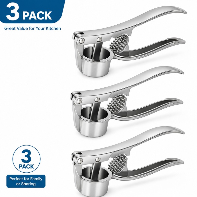 3 Pack Silver Zinc Alloy Garlic Press Manual Garlic Crusher