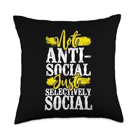 Introvert Insights & Quirky Gift Ideas Not Anti Just Selectively Social-Introvert Throw Pillow, 18x18, Multicolor