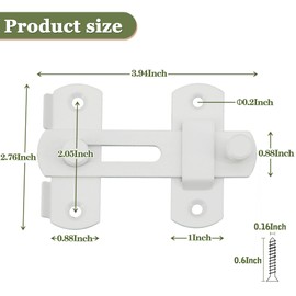 Alise 4 Inch Stainless Steel Gate Latch, Anti-Theft Heavy Duty Safety Door Lock, White Finish Barn Latch for Sliding French Doors, Double Doors& Barn Doors MS9001W