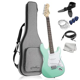 Ashthorpe 39-Inch Electric Guitar (Mint Green-White), Full-Size Guitar Kit with Padded Gig Bag, Tremolo Bar, Strap, Strings, Cable, Cloth, Picks