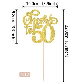 12 piezas de centro de mesa de felicitación a 50 varillas de doble cara con purpurina para tartas de 50 cumpleaños, número 50 centros de mesa, decoración de flores para fiestas de cumpleaños 50,