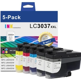 LC3037 Super High Yield Ink Cartridges Black/Cyan/Magenta/Yellow(5-Pack) - for Brother Ink LC3037XXL Replacement for Brother LC3037 Ink MFC-J6945DW MFC-J6545DW MFC-J5845DW MFC-J5945DW Printer