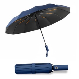 RKINC Paraguas Plegable Automático, Paraguas de Bolsillo para Lluvia y Sol, Sombrilla Plegable Grande Resistente al Viento y Lluvia con Protección UV, Portátil para Hombres y Mujere (Azul Oscuro)