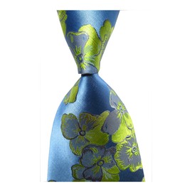 TANGQING New Classic Floral Blue Green JACQUARD WOVEN Silk Men's Tie Necktie