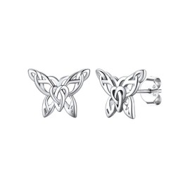 Silvora S925 Silver Butterfly Stud Earrings - Exquisite White Celtic Knot Heart Hollow Butterfly Jewelry