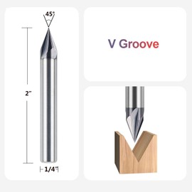 SpeTool 5PCS 45 Degree V Bit 1/4 Inch Shank, 4-Flute Carbide V Groove Router Bit with TiAIN Coated, CNC Chamfer End Mill for Wood Engraving Carving Lettering