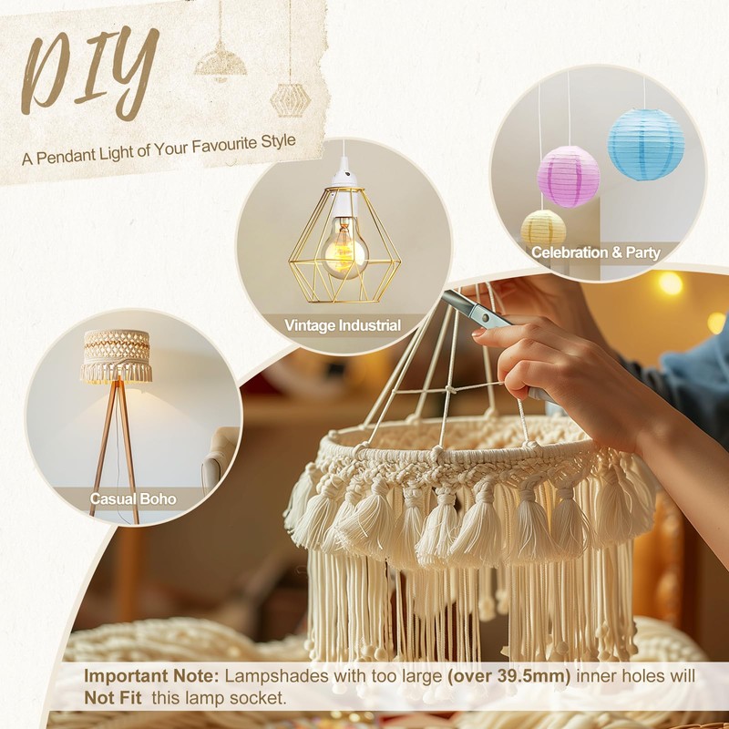 DiCUNO Hanging Lantern Extension Cord Cable, E26 Pendant Light Socket