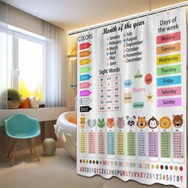puuiui Math Shower Curtain Multiplication Kids Educational Learning Bathroom Decor, Waterproof Cloth Fabric with Hooks, 60x72 Inch