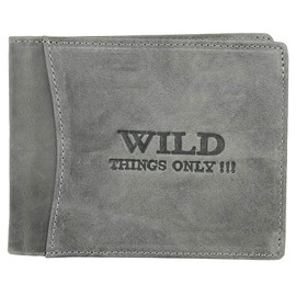 WILD THINGS ONLY !!! Men's Genuine Leather Wallet with RFID Protection and Gift Box, gray, Classic