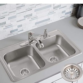 Artiwell 2-Pack Kitchen Sink Basket Strainer and Stopper, 3-1/2” Kitchen Drain Assembly with Strainer and Sink Stopper, Kitchen Sink Strainer with Stopper, Stainless (Brushed Nickel)