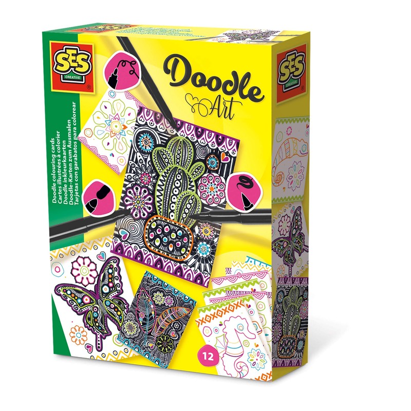 SES Creative 14013 Doodle Cards, Diverse Colours
