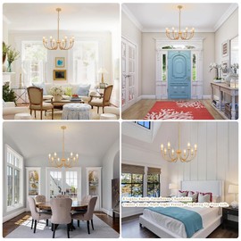 Puyveyor Gold Chandelier, 8-Light Farmhouse Chandeliers for Dining Room, Farmhouse Dining Room Light Fixtures, Modern Candle Chandelier Light Fixtures for Bedroom, Foyer, Living Room, Entryway