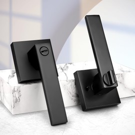 Probrico Interior Black Door Handle, Heavy Duty, Flat Square Privacy Door Handles, Keyless Door Levers Lockset for Bedroom and Bathroom (3 Pack, Modern)