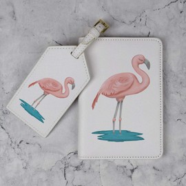 Azeeda 'Flamingo' Passport Cover & Luggage Tag Travel Set (PA00022610)