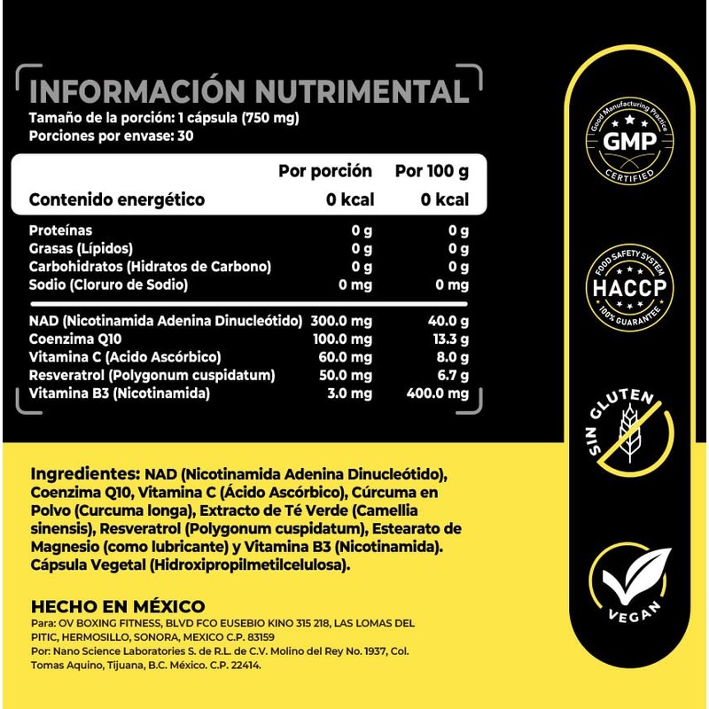 Revity NAD+, Suplemento Antienvejecimiento Celular con CoQ10, Resveratrol, Vitamina C