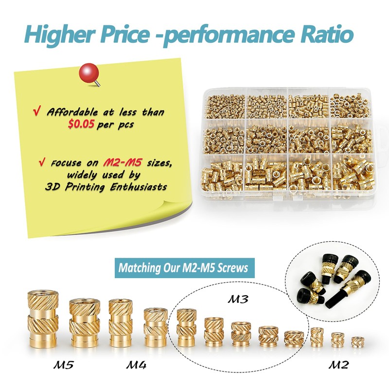 Kadrick 520Pcs M2 M3 M4 M5 Threaded Inserts Assortment Kit