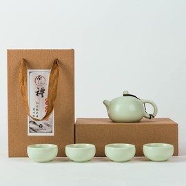 Hondonikala Chinese Ceramic Kung Fu Tea Set Morning Afternoon Evening Tea Set for Adults 1 Teapot 4 Tea Cups with Elegant Gift Box Sky Blue