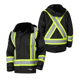 Viking Professional Journeyman 300D Rip-Stop Fire Retardant Reflective Jacket - Fire Resistant Hi Vis Jackets for Men, Black - X-Large
