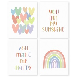 HRQKO You Are My Sunshine Wall Decor Poster Prints Set of 4, Sunshine Nursery Decor, Affirmations Artwork Prints Posters Wall Decor, Boho Rainbow Decor for Kids Girls Room Playroom 8”x10”Unframed