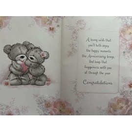 Wedding Anniversary Card for Mam and Dad, Large Format 27 x 18 cm, Grey Bear Design with Pink Floral