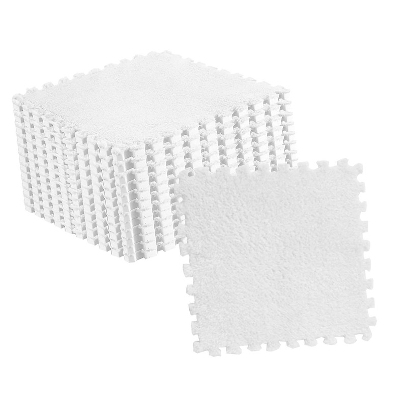 10pcs Plush Puzzle Floor Foam Mat Tiles Fluffy Cuttable Anti