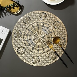 Hosoncovy 4 Pack Ferris Wheel Decorative Placemats PVC Placemats Hollow Dining Table Place Mats Heat Resistant Non-slip Dining Placemats Table Mats for Home Kitchen (Gold)