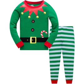 Popshion Kids Christmas Pyjamas Elf Costumes Boys Long Sleeve Xmas Pjs Set Christmas Jammies Girls Sleepwear Funny Holiday Outfits 6-7 Years
