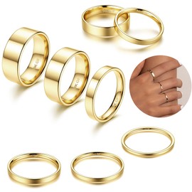 Finrezio 1-8mm 14K Gold Filled Rings Stacking Rings for Women Stackable Rings Thin Band Rings Plain Pinky Thumb Finger Rings Trendy Mid Statement Rings Comfort Knuckle Rings Set Ring Size 7