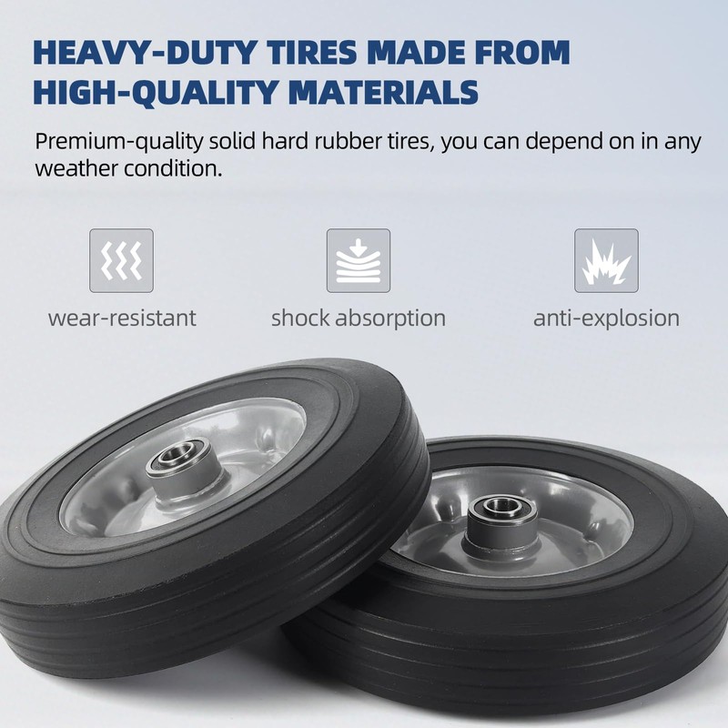 AR-PRO (2-Pack) 10" x 2.5" Flat Free Solid Rubber Replacement