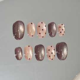 Choco Dot Glow [Handmade Nail Tip] - Long Square / Choco Dot Glow [수제네일팁] - 롱스퀘어