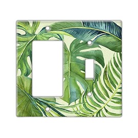 Decorative Wall Switch Cover Plate - Tropical Leaves Decor Switch Plate - Add Splash of Color of Nature in Any Room, Easy to Install and Great Home Improvement, (Single Rocker and Toggle Switch Right)