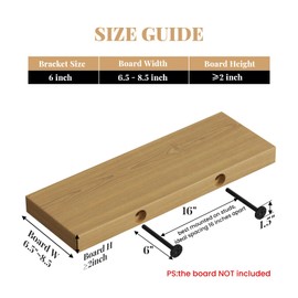 6pcs Floating Shelf Bracket Heavy Duty Shelving Mounting Brackets Hidden Floating Shelf Hardware,Black Metal Shelf Support Bracket (6 inch --6pcs--Without Tools)