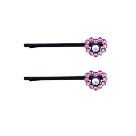 HAND Stylish Heart and Centre Crystal Hair Pin Hair Clips - Pack of 2 Pairs