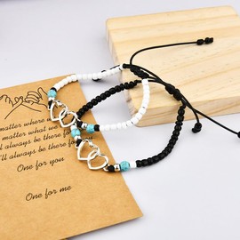 Matching Bracelets for Couples Besties Friends Birthday Gifts for Women Friendship Relationship Gifts to Her Pinky Promise Bracelet GF BF Gift Ideas Adjustable Bohemian Bead Bracelets 2Pcs