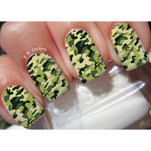 Handmade Green Camo Nail Art Stickers Transfers Decals Set of