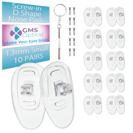 GMS Optical 13mm Small Length/6mm Wide - D Shape Screw in Soft Silicone - Eyeglass Repair Kit with Screws and Screw Driver, Silicone Eyeglass Nose Pads, Anti-Slip Nose Pads for Glasses, (10 Pair)