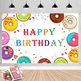 Donut Birthday Backdrop Banner Donut Birthday Party Decorations Supplies Donut Photography Backdrop for Birthday Party Donut Birthday Party Banner