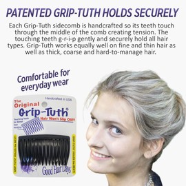 Good Hair Days Grip-Tuth Combs - 2 3/4" Side Combs, For All Types Of Hair, Decorative & Styling Women Accessories - Black, Set Of 2