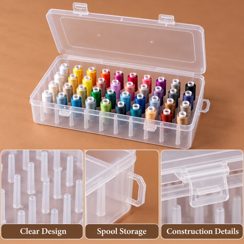 42-Spool Sewing Thread Organizer Box for Craft Storage – Portable