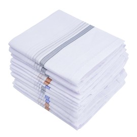 Namaste Trends 100% Cotton Mens Handkerchiefs - 16" x 16" Pocket Square Hankies for Wedding, Business or Daily Use (12, White Design 1)