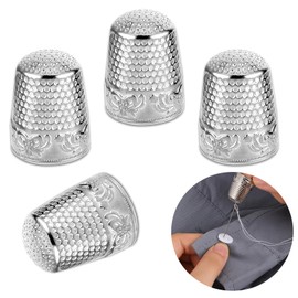 4 Pcs Sewing Thimbles Metal Sewing Thimble Finger Protector Silver Fingertip Protector for Hand Embroidery Accessories Quilting Craft Accessories DIY Sewing Tools