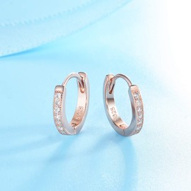 Dicheng Women's Small Sleeper Hoop Earrings in 925 Sterling Silver with AAA Zirconia, Diameter 13 mm, Comes in Jewellery Gift Box, in Silver/Gold/Rose Gold, Silver, Rose-Gold