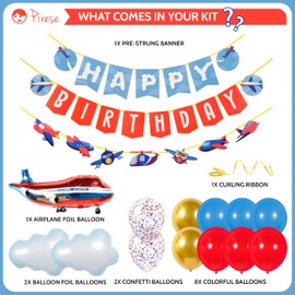 Pirese Airplane Birthday Party Decorations Kit - Plane Banner, Balloons, Aviation Decor for Boys, Time Flies Theme, Airline and Pilot Birthday Supplies, Airplane Themed Party Decorations