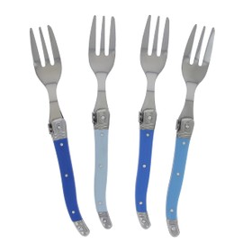 French Home Laguiole 4-Piece Cake Forks Set – Sophisticated Stainless Steel Forks with Shades of Blue Handles – Laguiole Flatware Set for Cake, Fruit, or Appetizers (6.75")