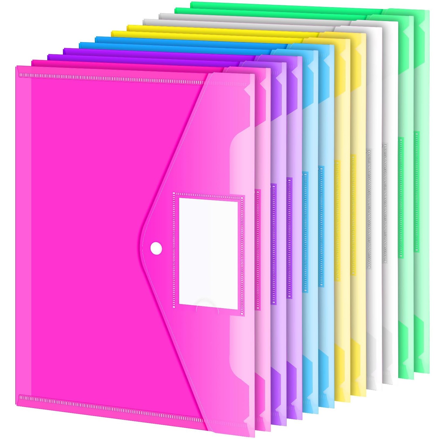Sooez 12 Pack Folders Plastic Envelopes with Snap Closure, Clear ...