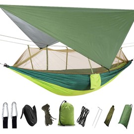 TOPCHANCES Portable Nylon Camping Hammock with Mosquito Net and Rain Fly Tent Tarp for Outdoor, Hiking, Backpacking, Travel