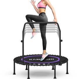 Kanchimi 550 LBS Foldable Mini Trampoline, 40" Fitness Trampoline Without armrests/U Shape Adjustable Foam Handle, Stable&Quiet Exercise Rebounder for Adults Indoor/Outdoor Workout (Purple, 40inch)