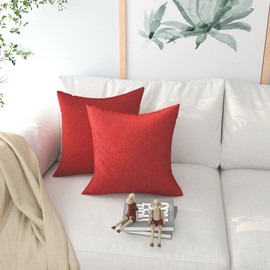 Burgundy Red Linen Textured Throw Pillow Covers Square Soft Solid Color Decorative Pillowcase Set Cushion Case for Sofa Bedroom Car 2 Pieces 18" x 18"